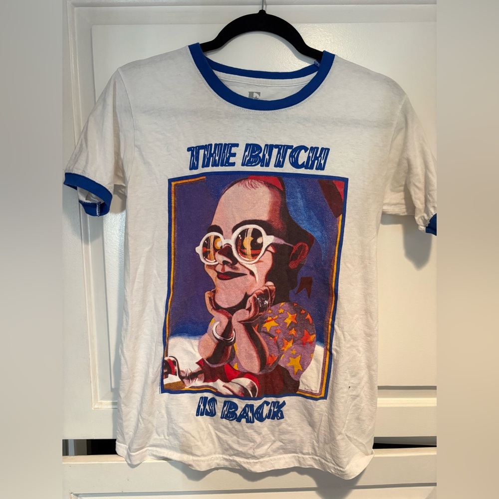 Elton John White and blue Graphic T-Shirt